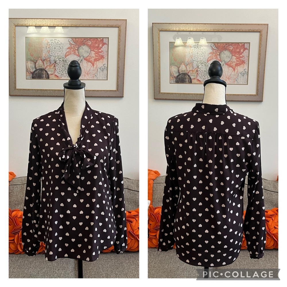 ❣️LOFT Heart Printed Bow Front Blouse❣️